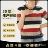 Suéter Feminino 2026 com Toque de Luxo, Patchwork Listrado Primavera e Outono, Gola Redonda, Manga Curta, Caimento Solto Casual, Camiseta Versátil