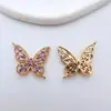 Colgante Hueco de Mariposa Chapado en Oro de Cobre Microincrustado de Circonita Joyería de Color Duradero Accesorios para Collares DIY Cadena de Clavícula Doble Colgante