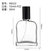 Botella Cuadrada Plana de Perfume en Stock 50ml Botella Vacía de Vidrio Transparente con Tapa Exterior Galvanizada Cabezal de Spray Botella de Recarga de Perfume Venta al por Mayor