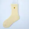 Calcetines gruesos de forro polar coral para otoño e invierno para mujer, de altura media, con diseño de corazón dorado, cálidos y versátiles, calcetines con forro polar para uso en casa, para dormir y para usar en el suelo