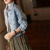Chaqueta de Mezclilla con Lentejuelas de Moda para Mujer 20 Nueva Estación Europea Ropa Corta de Otoño para Personas Bajitas Aspecto Holgado Adelgazante Vela Excelente Vela