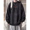 Moletom com Capuz Redondo Tie-dye Retrô Bordado de Letras Masculino Outono Tamanho Plus Marca Tendência Top Juvenil Solto