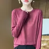 Suéter de Tricô Fino Lyocell Estilo Coreano com Gola Redonda para Mulheres, Nova Coleção Primavera/Verão 2026, Camisa Básica Versátil Simples, Top Elegante