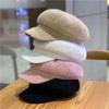 Nueva Gorra Octagonal de Chenilla Gorra Pato para Mujer Versión Coreana Versátil Sombrero de Otoño e Invierno Cálido Boina Lisa de Calabaza para Mujer de Moda