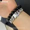 Pulseira Cubana Popular Masculina Transfronteiriça Aço Titânio Ouro 18K Não Desbota Luxo Acessível Aço Inoxidável de Alta Qualidade Pulseira Hip-Hop