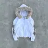 2025 Sudadera con capucha y cuello de pelo con cremallera Estilo callejero Chaqueta con capucha Nueva moda Top para adolescentes Sudadera de marca de moda