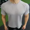 Camiseta Ligera de Manga Corta para Hombre para Gimnasio y Fitness, Cuello Redondo, Color Sólido, Transpirable, Secado Rápido, Elástica, Similar a Lulu