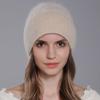 Gorro de malha de pelo de coelho angorá feminino, torção de inverno, camada dupla, chapéu quente da moda, chapéu de lã para todos os gostos feminino