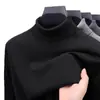 Novo Suéter Masculino de Manga Longa com Gola Alta em Seda de Amora + Lã Merino Outono/Inverno Jovem Malha Pulôver Camada Base Roupa Masculina