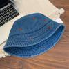 Sombrero de pescador de mezclilla con bordado de cerezas para mujer, estilo coreano de verano, sombrero de lavabo de cabeza grande que combina con todo, parasol, protector solar, sombrero de cubo moderno