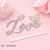 214 Decoração de Bolo Dia dos Namorados Figuras de Urso e Coelho Casal Diamante Coração de Amor Rosa Topper de Feriado Feliz