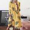 Roupas Femininas Plus Size Europeias e Americanas em Estoque Amazon Wish Outono Estampa Digital Gola Redonda Manga Longa Vestido