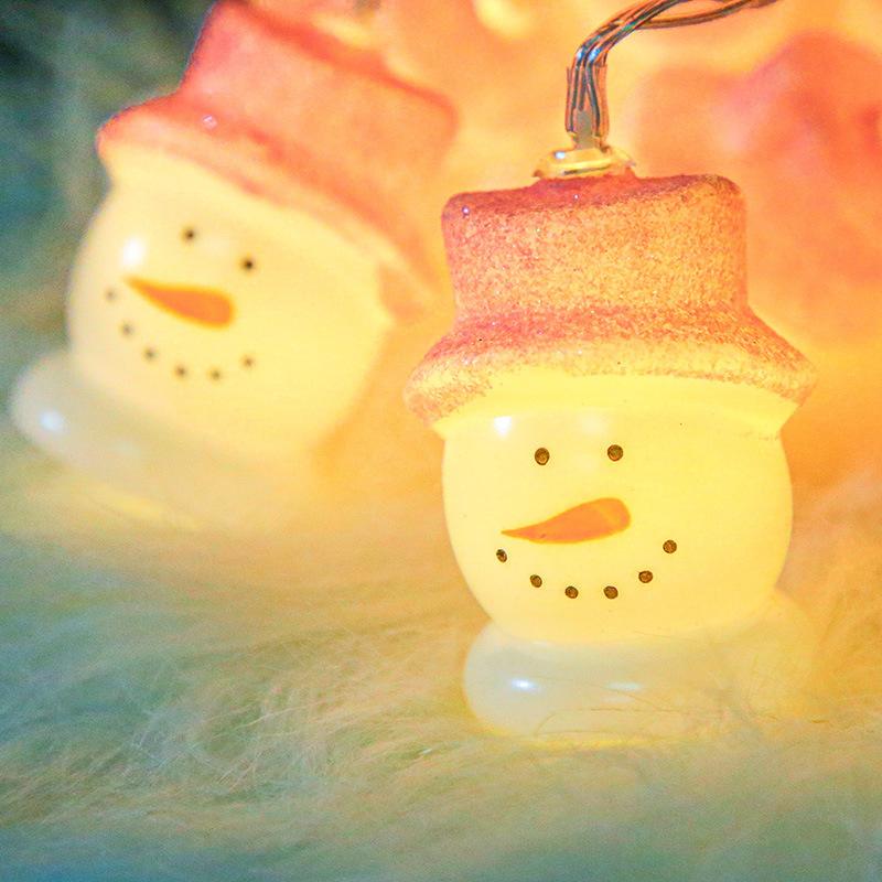 新款LED撒粉带帽雪人头电池盒灯串 圣诞节日装饰彩灯