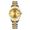 Lupa Calendário de Vidro Relógio Luminoso Masculino Totalmente Dourado Cruz Masculina Par de Relógios Combinando Feminino Mostrador Grande