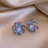 Pendientes de Flor de Cristal Fresca Aguja de Plata Primavera y Verano, Tachuelas de Oreja de Lujo Ligero de Nicho de Gama Alta, Pendientes de Moda Dulces y Elegantes