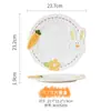 Juego de Vajilla de Plato y Tazón de Conejo de Dibujos Animados para Uso en Casa, Plato Plano Estilo Occidental en Relieve, Plato Cerámico Ceremonial para Desayuno, Lujo Ligero