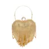 Bolso de Hombro Transfronterizo para Mujer 2025 Europeo y Americano Incrustado de Diamantes Bolso con Corazón de Pedrería Bolso de Noche con Borla de Alta Gama Bolso para Vestido de Celebridad