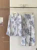Conjunto de Estilo Nacional Retro Teñido Liso, Nuevo Estilo Chino, Pijama de Seda Helada para Mujer, Se Puede Usar Afuera, Pantalones Largos, Ropa de Casa con Pintura a Tinta