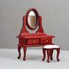 1:12 casa de bonecas dollhoue mini móveis ornamentos quarto penteadeira de madeira mogno estilo europeu espelho de vestir