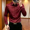 Camisa social masculina de manga longa, de alta qualidade, elegante e bonita, corte slim, resistente a amassados, estilo business casual, com bom caimento e elasticidade.