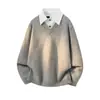 Suéter de Tricô Masculino Outono e Inverno com Gola de Camisa Falsa de Duas Peças, Estilo de Luxo, Estilo Old Money, Suéter com Gola Reversível, Visual Relaxado e Sofisticado