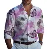 Atacado transfronteiriço de camisas masculinas de manga comprida vintage com estampas de borboletas, oferecendo um visual de alta qualidade e qualidade resistente a amassados, diretamente da fábrica de origem