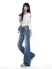 Jeans microacampanados estilo americano para mujer, nueva colección otoño 2026, pantalones retro petite acampanados rectos elásticos de corte ajustado