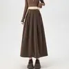 Moda y versátil falda plisada de pana para mujer, nuevo estilo otoño e invierno, elegante falda midi plisada de dobladillo amplio