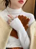 Ropa Interior Térmica de Forro Polar para Mujer, Estilo Nuevo Otoño/Invierno, Cuello Alto Blanco, Talla Única, Negro