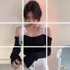 Chic Elegante Adelgazante Top Descubierto para Mujer Camiseta de Manga Larga con Tirantes de Encaje 8240 Camiseta con Tirantes de Encaje para Hombros