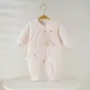 Mono fino de algodón para bebé para primavera y otoño, 0-3 meses, mameluco con patito lindo bordado, conjunto unisex acolchado estilo monje para recién nacido