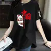 Comercio electrónico transfronterizo pedido final marca grande etiqueta cortada mostrador comercio exterior ropa de mamá para mujer camiseta de manga corta suelta con estampado de dibujos animados top