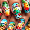 Comercio Exterior Verano Más Vendido Bebida Tropical Estilo Dibujos Animados Uñas Postizas, 24 Piezas, Estilo Vacaciones en la Isla, Uñas Transfronterizas