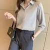 Camisa feminina branca, novo estilo outono 2026, alta qualidade, resistente a rugas, acetinada sem necessidade de passar, top formal para entrevista de emprego