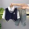 Ropa para Niños Conjunto de Otoño para Niños 2025 Nuevo Conjunto de Tres Piezas Estilo Coreano Ropa Bonita para Bebé Estilo Academia