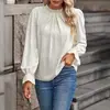 Camisa Amazon Europeia e Americana Transfronteiriça 2025 Manga Longa Plissada Gola Redonda Casual Solta para Mulheres com Design Francês