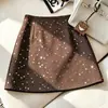 Falda de Gamuza Marrón con Lentejuelas de Corte A para Mujer, Nuevo Estilo Otoño 2026, Falda Corta Ajustada al Cadera de Corte A Petite A14151