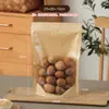Sacos Kraft Auto-Selantes de Grau Alimentício com Zíper Transparente Auto-Suportes para Embalagem de Comida Cozida, Chá, Nozes e Grãos