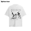 Camiseta de Manga Corta Lavada Vintage de Banda de Moda Retro Americano Estampado Digital Suelto Unisex