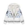 Chaqueta de Algodón con Capucha y Cuello de Piel de Águila de Montaña Cachorro Estilo Fair Isle para Hombres y Mujeres Invierno Nuevo Acolchada Cálida Chaqueta de Algodón para Parejas