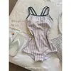Glaseado de Bruma en PolvoTraje de baño de carreras retro francés, corte ajustado, con almohadillas en el pecho, de doble capa, talla grande para mujeres con curvas