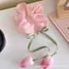 Diadema de malla con borlas de tulipán estilo coreano Flor rica del mundo Lazo para el pelo de chica dulce de aspecto bonito Cuerda para el pelo Accesorios para el pelo para mujer