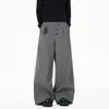 Calça Pleated de Xadrez Americano DOFERNERY Masculina de Verão Fina Solta Longa Tendência Reta Casual