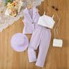 Ropa infantil Baoxi, traje nuevo transfronterizo europeo y americano, chaqueta + chaleco + pantalón con sombrero, traje de verano para niñas pequeñas y medianas