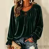 Camisa casual de terciopelo de manga larga para mujer, moda europea y americana 2026, top tipo camiseta para sitio independiente de Amazon