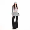 Pantalones casuales para mujer para comercio electrónico transfronterizo, pantalones de yoga de imitación de dos piezas, elegantes pantalones largos grises con aberturas acampanadas, pantalones largos negros, largo extendido gris