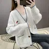 Chaqueta de Estilo Perezoso, Nuevo Estilo Otoño e Invierno, Dulce y Adelgazante, Corte Holgado, Estilo Coreano, Chaqueta Cardigan de Punto Bordada Versátil, Ropa de Mujer de Moda