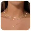 Collar Colgante de 26 Letras Europeo y Americano de Moda con Cadena de Hueso de Serpiente de Perlas Artificiales, Cadena para Clavícula Apilable con Sentido de Diseño de Moda