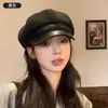 Boina Estilo Japonés para Mujer que Hace que la Cara Parezca Más Pequeña, Sombrero Octogonal de Lana con Visera de Cuero PU al por Mayor, Fábrica de Sombreros de Pintor