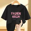 2310 # Camiseta de Manga Corta de Algodón Puro para Niñas Nuevo Verano 2025 Estilo Dibujos Animados para Niños Camiseta Superior Holgada de Verano